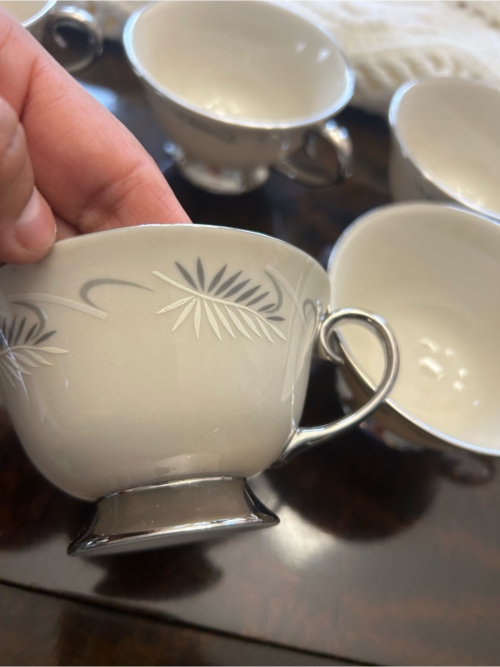Elegant set of 7 fine china teacups by Flintridge China (Made in USA)!